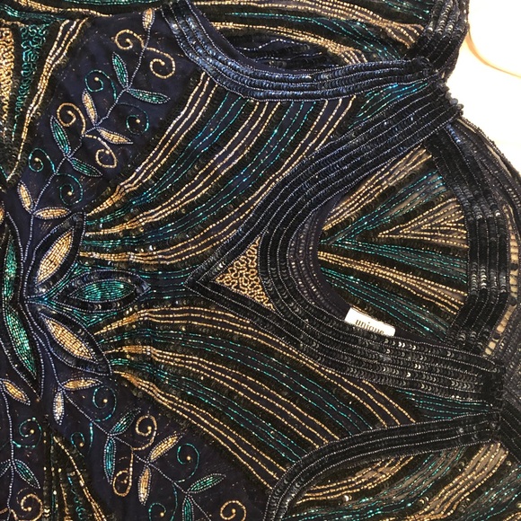 UNIQUE VINTAGE NWT peacock blue flapper dress 2x - Picture 4 of 9